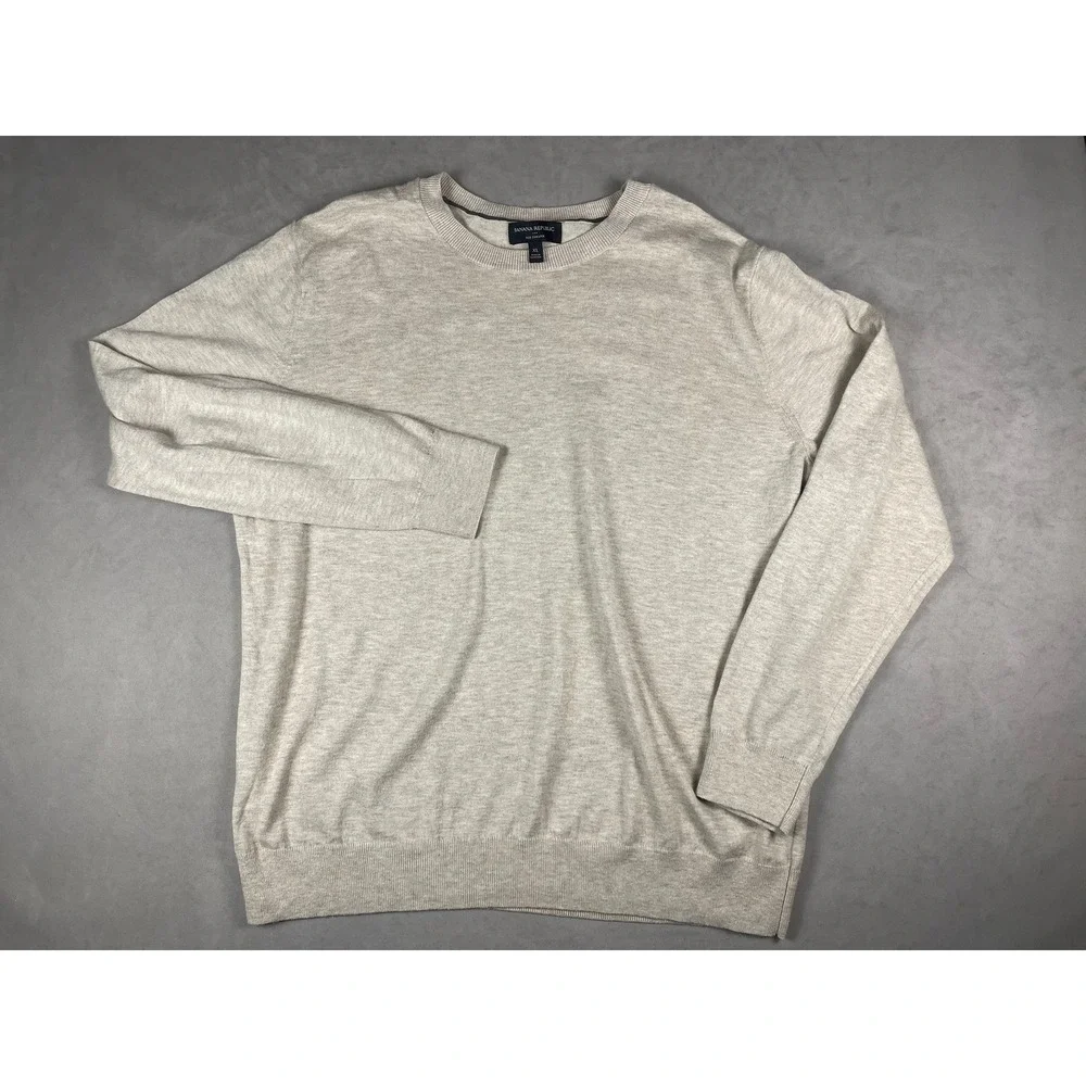 Banana‎ Republic Mens XL Eco Sweater Oatmeal Heather Cotton Blend Crewneck Knit